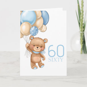 Tarjeta 60° cumpleaños lindo globos azules carados cartón 