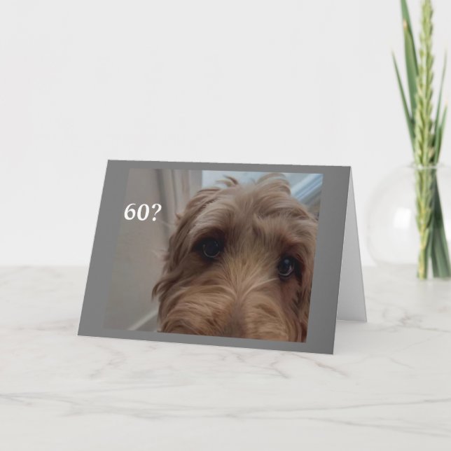 TARJETA *60 CUMPLEAÑOS* PERRO CONMOCIONADO DICE FELIZ CUMP (Anverso)