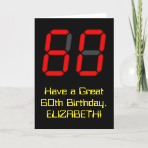 Tarjeta 60° cumpleaños: Red Digital Clock Style "60" + Nom