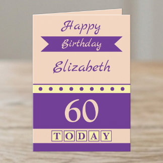 Tarjeta 60 hoy nombre melocotón púrpura cumpleaños