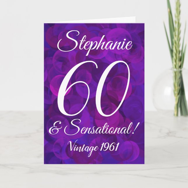 Tarjeta 60 y cumpleaños sensacional elegante morado (Anverso)