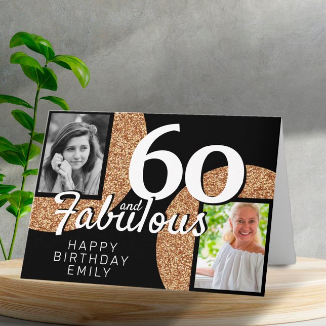 Tarjeta 60 y Fabulous Gold Purpurina 2 Photo 60th Birthday (Subido por el creador)