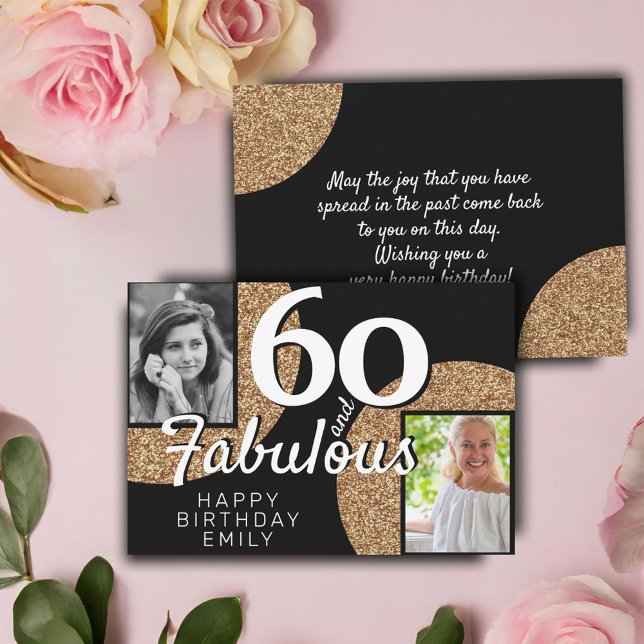 Tarjeta 60 y Fabulous Gold Purpurina 2 Photo 60th Birthday (Subido por el creador)
