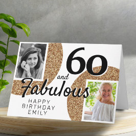 Tarjeta 60 y Fabulous Gold Purpurina 2 Photo 60th Birthday