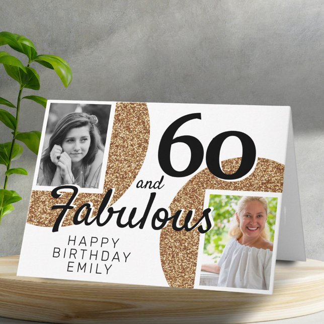 Tarjeta 60 y Fabulous Gold Purpurina 2 Photo 60th Birthday (Subido por el creador)