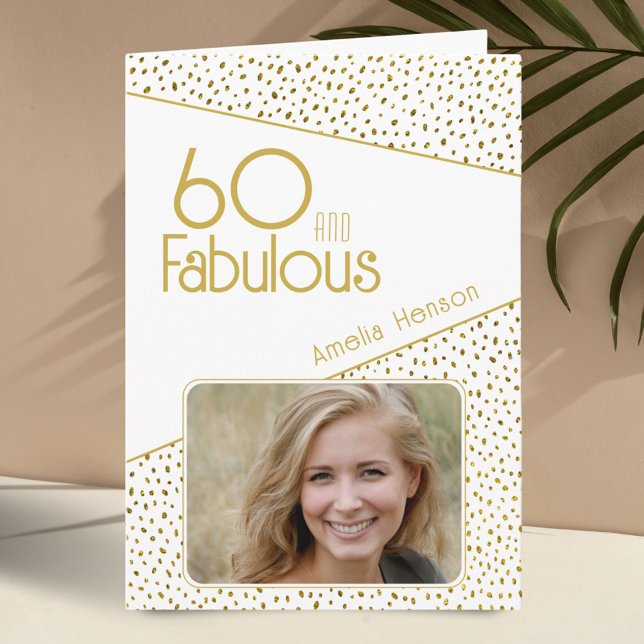 Tarjeta 60 y Fabulous Gold Purpurina Photo 60th Birthday (Subido por el creador)