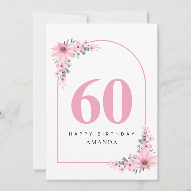 Tarjeta 60th Birthday Card For Women Pink Flower (Anverso)