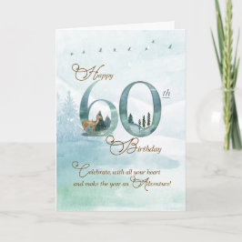 Tarjeta 60th Birthday Evergreen Pines and Deer Nature