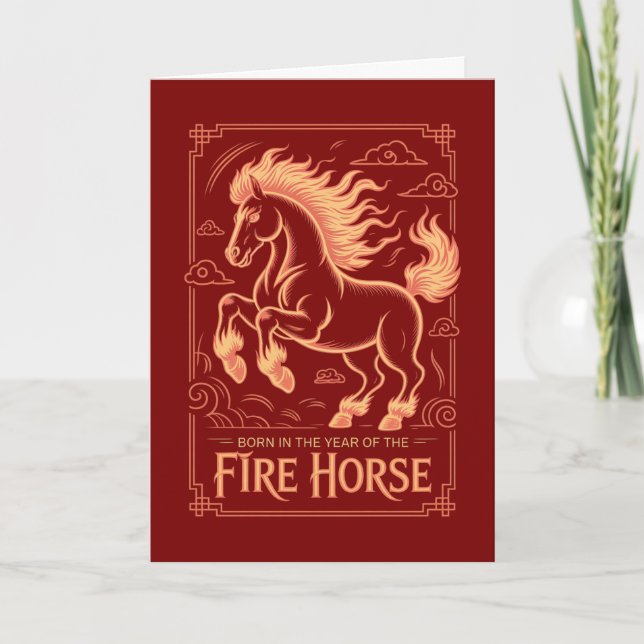 Tarjeta 60th Birthday Fire Horse Chinese Zodiac 2026 Lunar (Anverso)