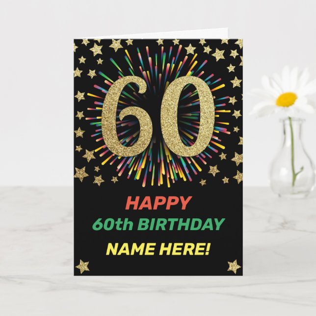 Tarjeta 60th Birthday Firework Rainbow Gold Greeting (Planta pequeña)