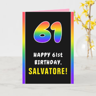 Tarjeta 61º cumpleaños: arcoiris colorido # 61, nombre per