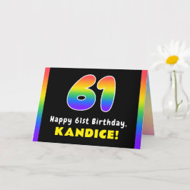 Tarjeta 61º cumpleaños: arcoiris colorido # 61, nombre per