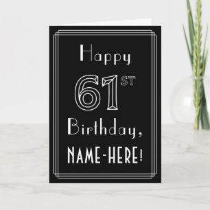 Tarjeta 61º cumpleaños: Art Deco Style # 61 y nombre perso