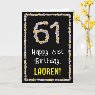 Tarjeta 61º cumpleaños: Flores florales número, nombre per