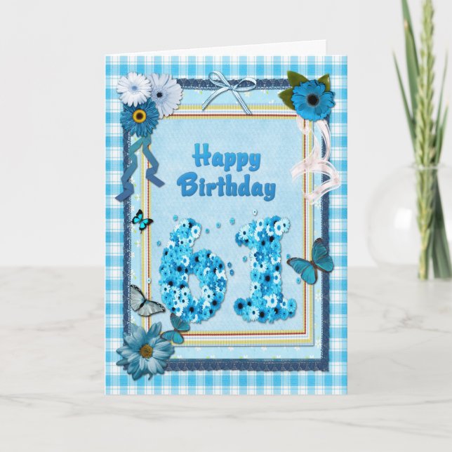 Tarjeta 61.º cumpleaños con un efecto scrapbook (Anverso)