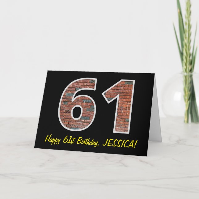 Tarjeta 61.º cumpleaños - Patrón de pared de ladrillo "61" (Anverso)