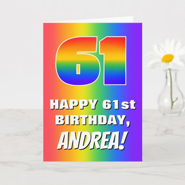 Tarjeta 61 Aniversario: Colorido, divertido patrón arcoiri (Planta pequeña)
