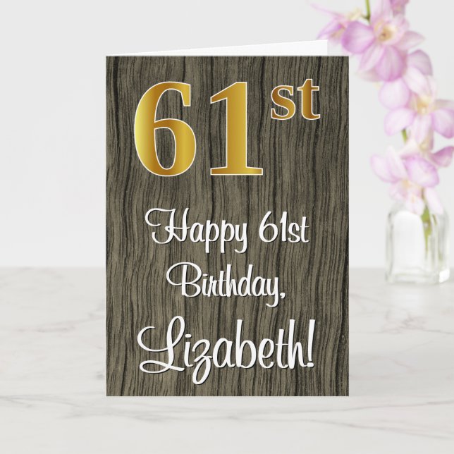 Tarjeta 61 Aniversario: Elegante Faux Gold Look #, Faux Wo (Orquídea)