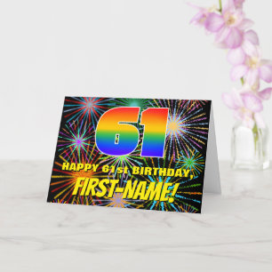 Tarjeta 61 Aniversario: Fuegos artificiales divertidos y c