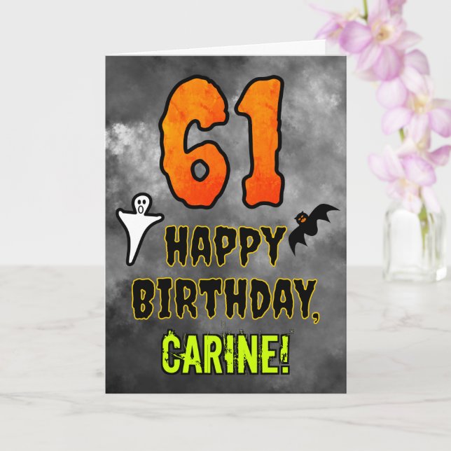Tarjeta 61 Aniversario: Tema de Eerie Halloween + Nombre p (Orquídea)