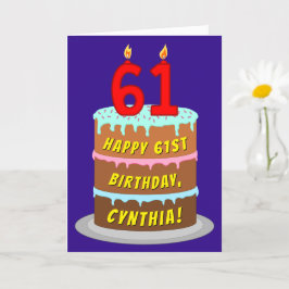 Tarjeta 61 Aniversario: Torta y velas divertidas + nombre 