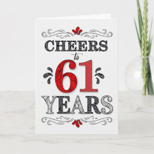 Tarjeta 61 años de alegría en el patrón negro blanco rojo