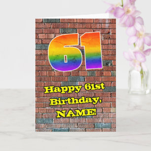 Tarjeta 61° cumpleaños: Arcoiris 61 inspirado en graffitis