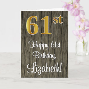 Tarjeta 61 cumpleaños: Elegante aspecto de oro falso #, Ma