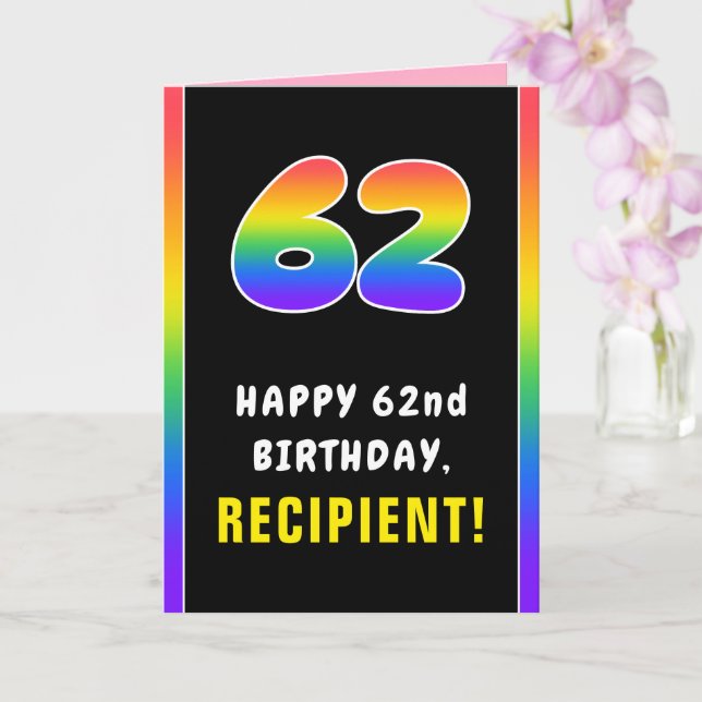 Tarjeta 62º cumpleaños: arcoiris colorido # 62, nombre per (Orquídea)
