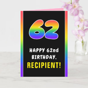 Tarjeta 62º cumpleaños: arcoiris colorido # 62, nombre per