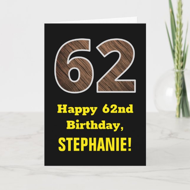 Tarjeta 62º cumpleaños: Nombre, Patrón de grano de madera  (Anverso)