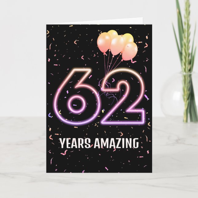 Tarjeta 62.º Balón de cumpleaños y Confetti (Anverso)