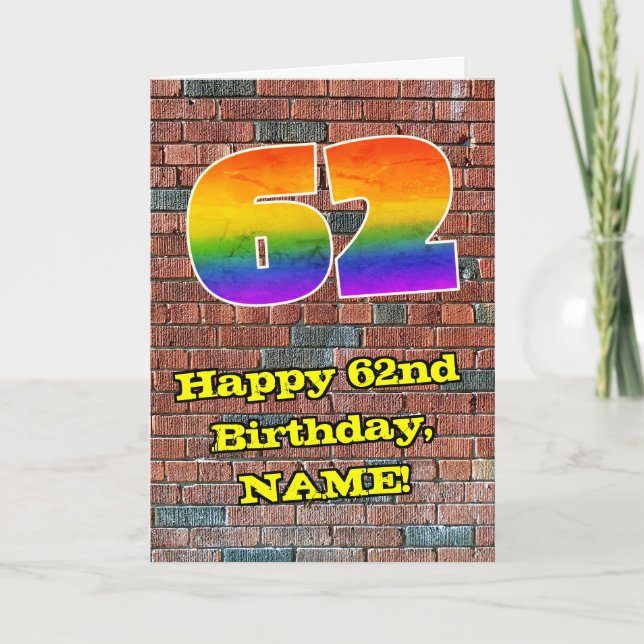 Tarjeta 62.º cumpleaños: Arcoiris 62 inspirado en graffiti (Anverso)