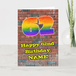 Tarjeta 62.º cumpleaños: Arcoiris 62 inspirado en graffiti