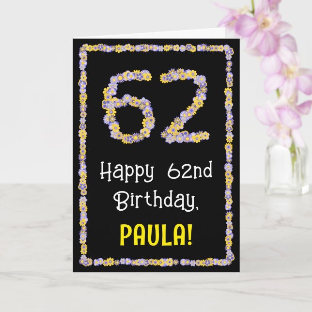 Tarjeta 62.º cumpleaños: número de flores florales, nombre (Orquídea)