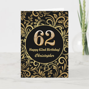 Tarjeta 62.º Nacimiento Patrón Floral Negro y Oro