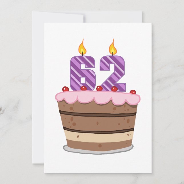 Tarjeta 62 años en el pastel de cumpleaños (Anverso)