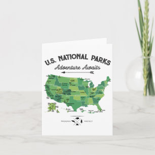 Tarjeta 62 Parques Nacionales Mapa Vintage Camping Hiki