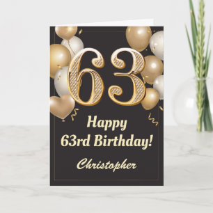 Tarjeta 63.º Confetti de globos negros y de oro