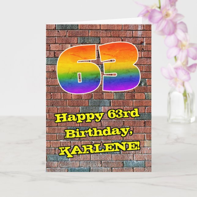 Tarjeta 63.º cumpleaños: Arcoiris 63 inspirado en graffiti (Orquídea)