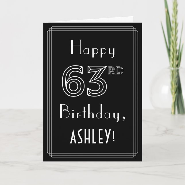 Tarjeta 63.º cumpleaños: Art Deco Style # 63 y nombre pers (Anverso)