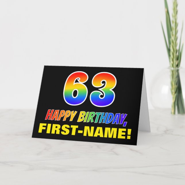 Tarjeta 63.º cumpleaños: audaz, divertido, simple, arcoiri (Anverso)