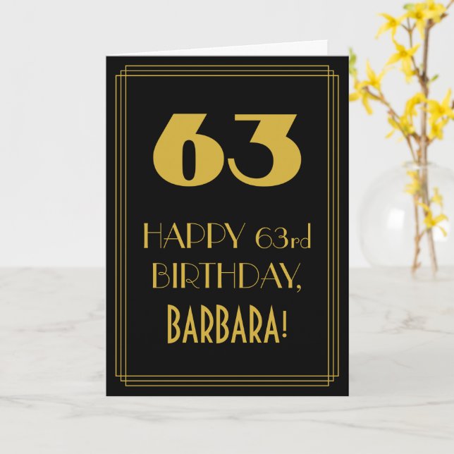 Tarjeta 63 Aniversario ~ Art Deco Inspirado Aspecto "63" y (flor amarilla)