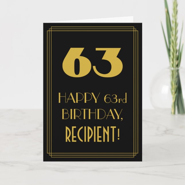Tarjeta 63 Aniversario - Estilo Art Deco inspirado "63" y  (Anverso)