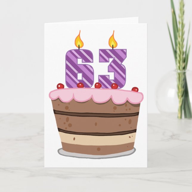 Tarjeta 63 años en el pastel de cumpleaños (Anverso)