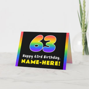 Tarjeta 63° cumpleaños: arcoiris colorido # 63, nombre per