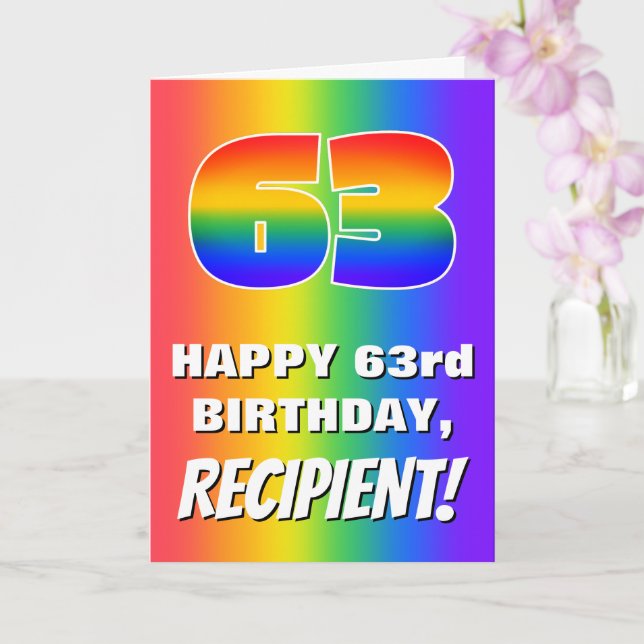 Tarjeta 63° cumpleaños: Colorido, divertido patrón arcoiri (Orquídea)