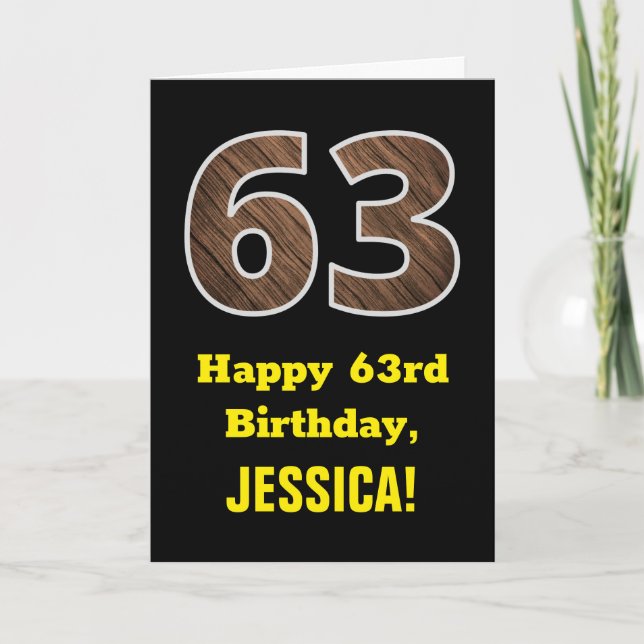 Tarjeta 63 cumpleaños: Nombre, Patrón de grano de madera f (Anverso)