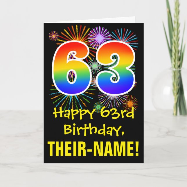 Tarjeta 63° cumpleaños: Patrón de fuegos artificiales dive (Anverso)