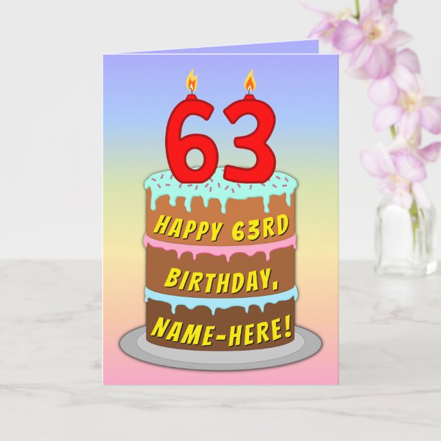 Tarjeta 63 cumpleaños — Torta de diversión y velas, con no (Orquídea)